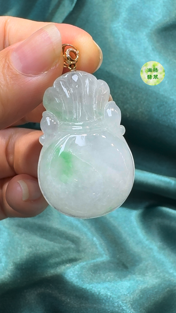 翡翠A貨玉器錢袋翡翠吊墜39 x 26 x 8mm - Image 4