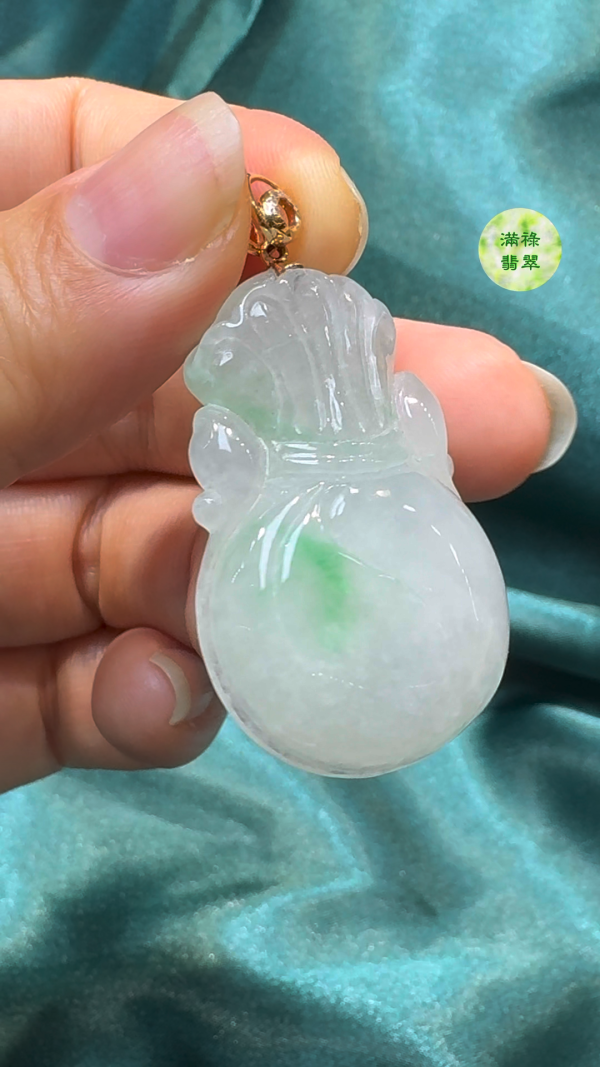 翡翠A貨玉器錢袋翡翠吊墜39 x 26 x 8mm - Image 6