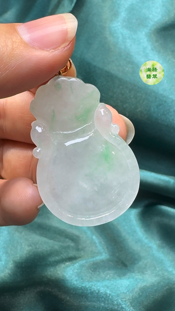 翡翠A貨玉器錢袋翡翠吊墜39 x 26 x 8mm - Image 8