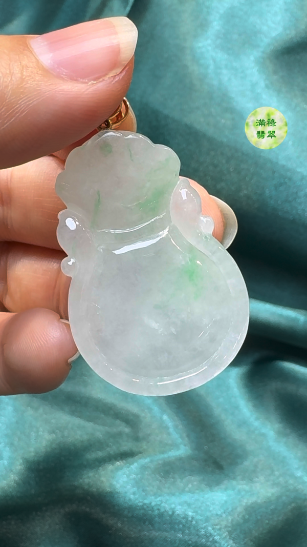 翡翠A貨玉器錢袋翡翠吊墜39 x 26 x 8mm - Image 9