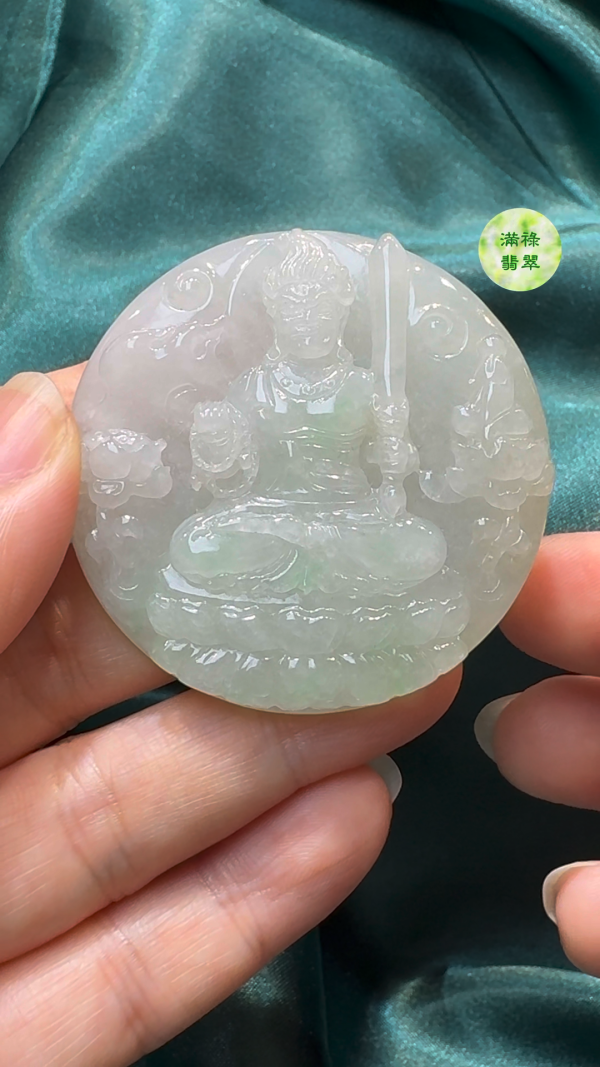 翡翠A貨玉器不動明王翡翠吊墜 約50 x 8.4mm