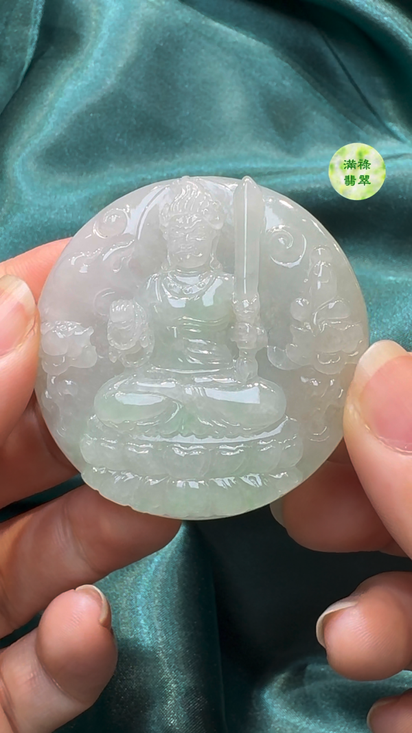 翡翠A貨玉器不動明王翡翠吊墜 約50 x 8.4mm - Image 4