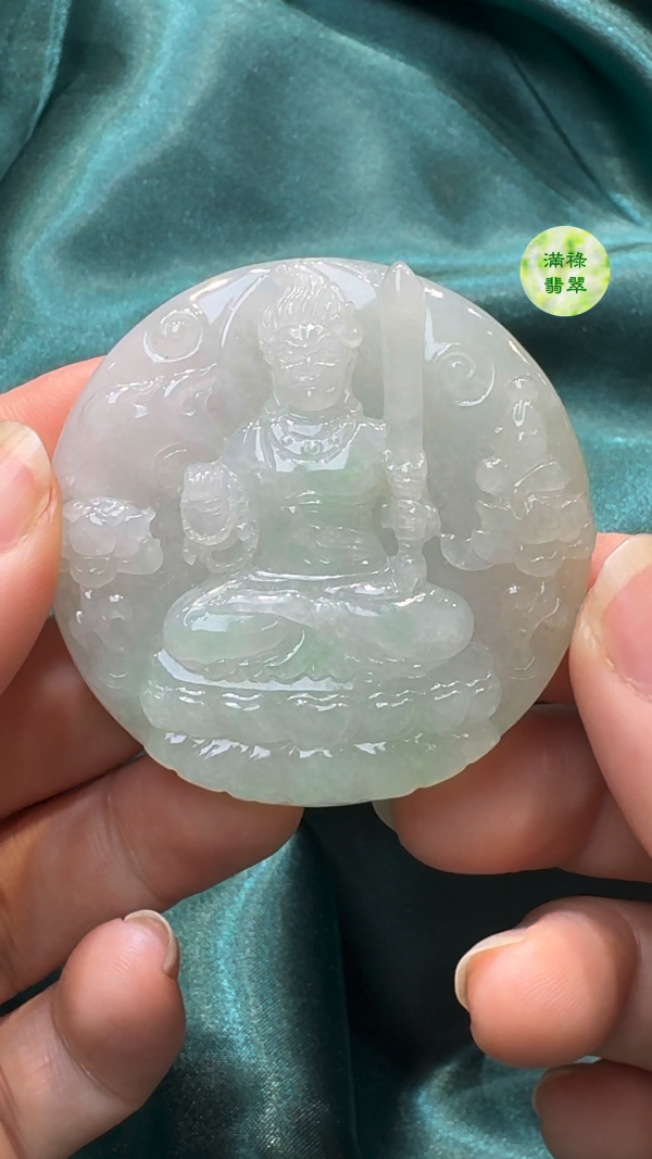 翡翠A貨玉器不動明王翡翠吊墜 約50 x 8.4mm - Image 5