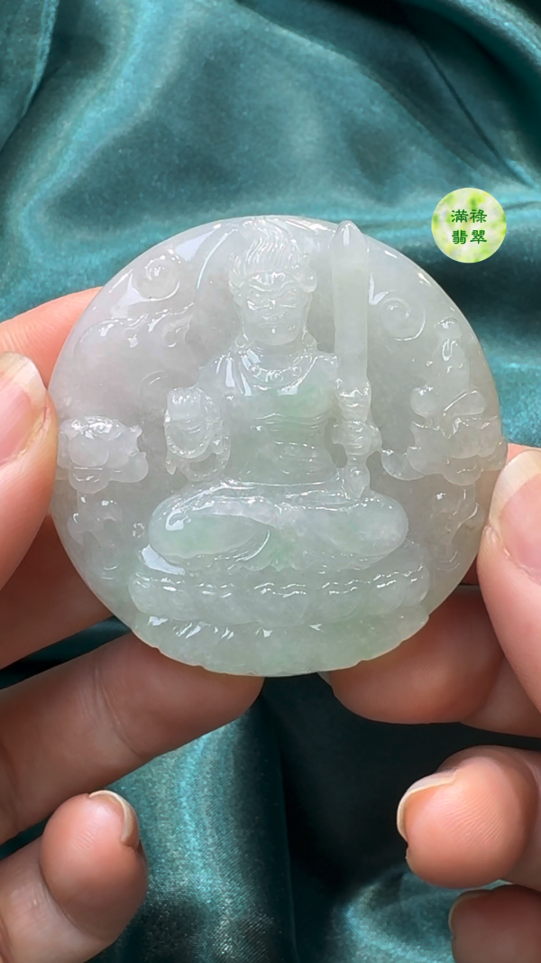 翡翠A貨玉器不動明王翡翠吊墜 約50 x 8.4mm - Image 7