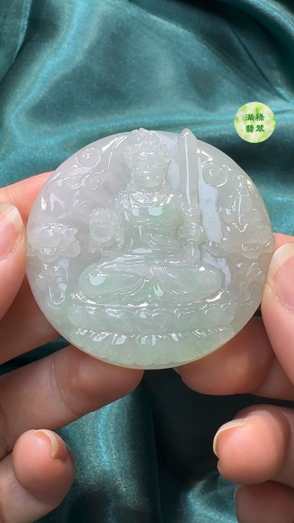 翡翠A貨玉器不動明王翡翠吊墜 約50 x 8.4mm - Image 8