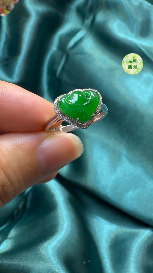 18K翡翠A貨玉器如意翡翠戒指 主石約7.7 x 10mm - Image 2