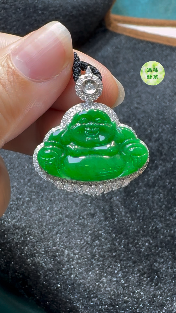 18K翡翠A貨玉器正陽綠翡翠彌勒佛公玉吊墜 約29 x 27 x 8.5 mm/主石24x16mm