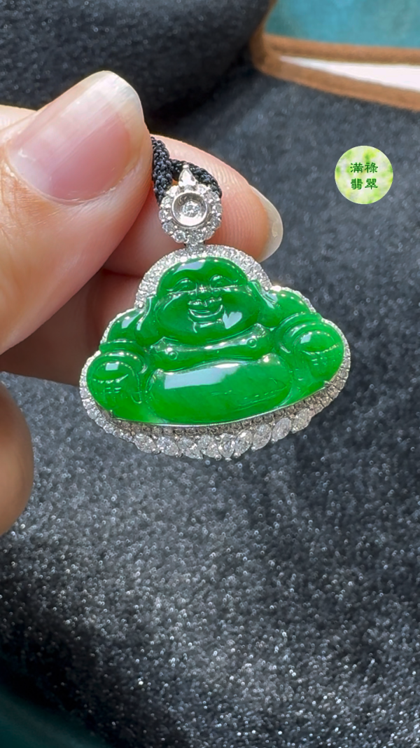 18K翡翠A貨玉器正陽綠翡翠彌勒佛公玉吊墜 約29 x 27 x 8.5 mm/主石24x16mm - Image 8