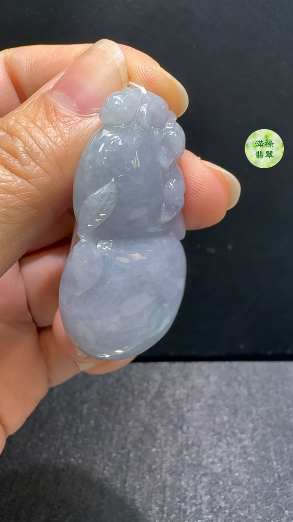 翡翠A貨玉器紫羅蘭葫蘆翡翠吊墜 46 x 26 x 10mm - Image 8