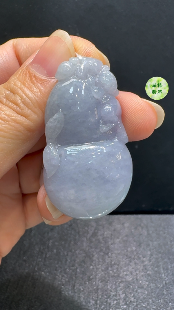 翡翠A貨玉器紫羅蘭葫蘆翡翠吊墜 46 x 26 x 10mm - Image 10
