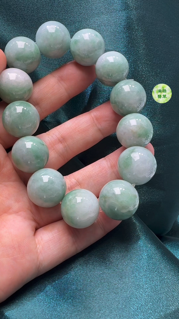 翡翠A貨玉器翡翠圓珠翡翠手串 珠粒直徑約14.4mm - Image 4