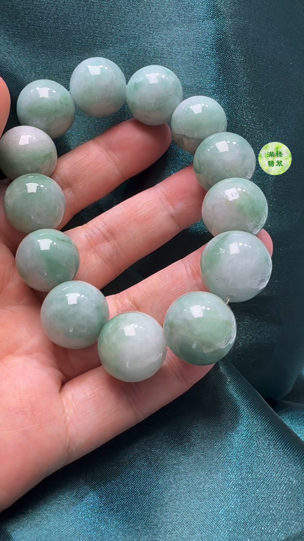 翡翠A貨玉器翡翠圓珠翡翠手串 珠粒直徑約14.4mm - Image 6