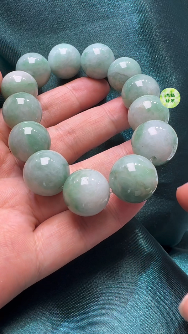 翡翠A貨玉器翡翠圓珠翡翠手串 珠粒直徑約14.4mm - Image 3