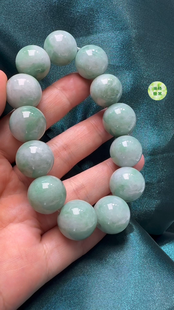 翡翠A貨玉器翡翠圓珠翡翠手串 珠粒直徑約14.4mm