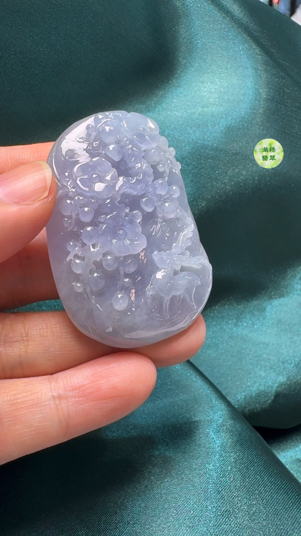 翡翠A貨玉器紫羅蘭梅花鹿 50-35-9mm - Image 3