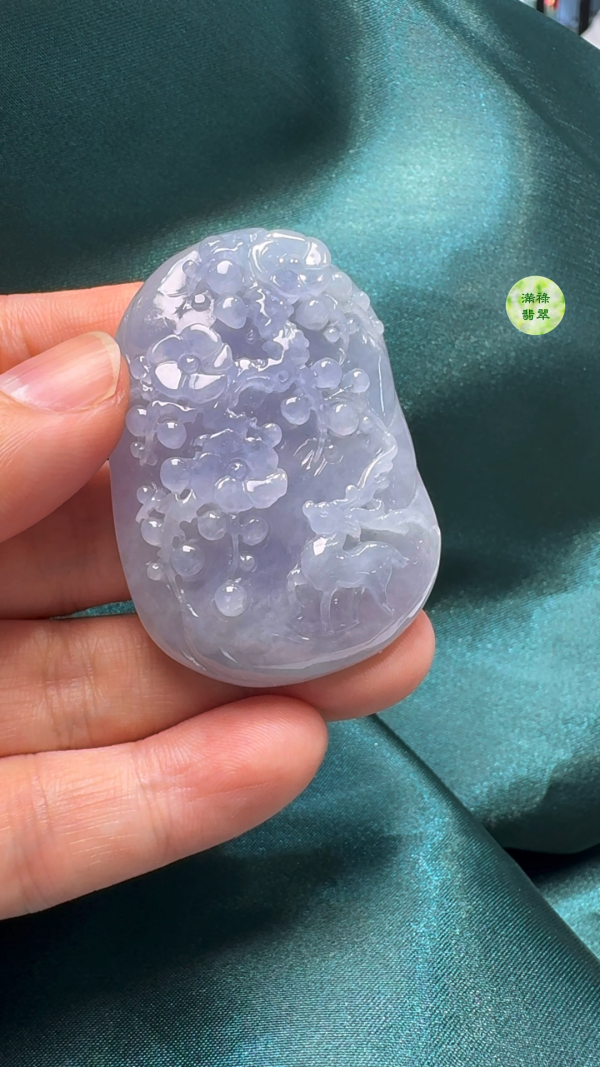 翡翠A貨玉器紫羅蘭梅花鹿 50-35-9mm - Image 5