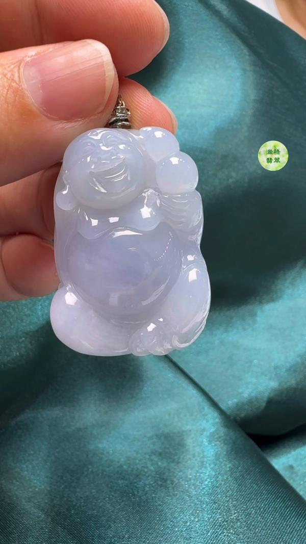 翡翠A貨玉器紫羅蘭彌勒佛公吊墜35-26-9.7mm
