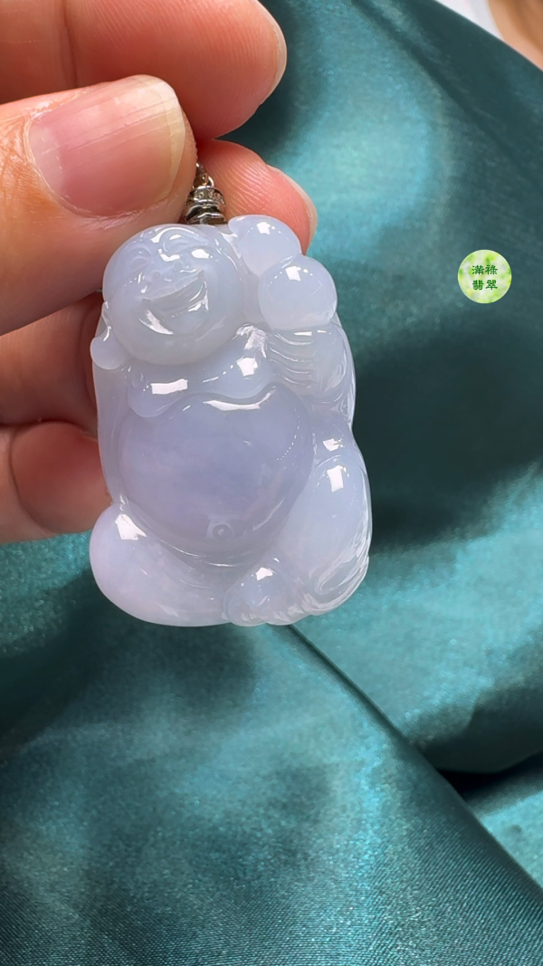 翡翠A貨玉器紫羅蘭彌勒佛公吊墜35-26-9.7mm - Image 2