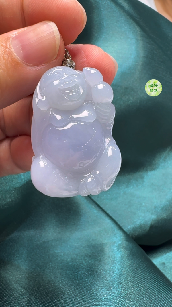 翡翠A貨玉器紫羅蘭彌勒佛公吊墜35-26-9.7mm - Image 3