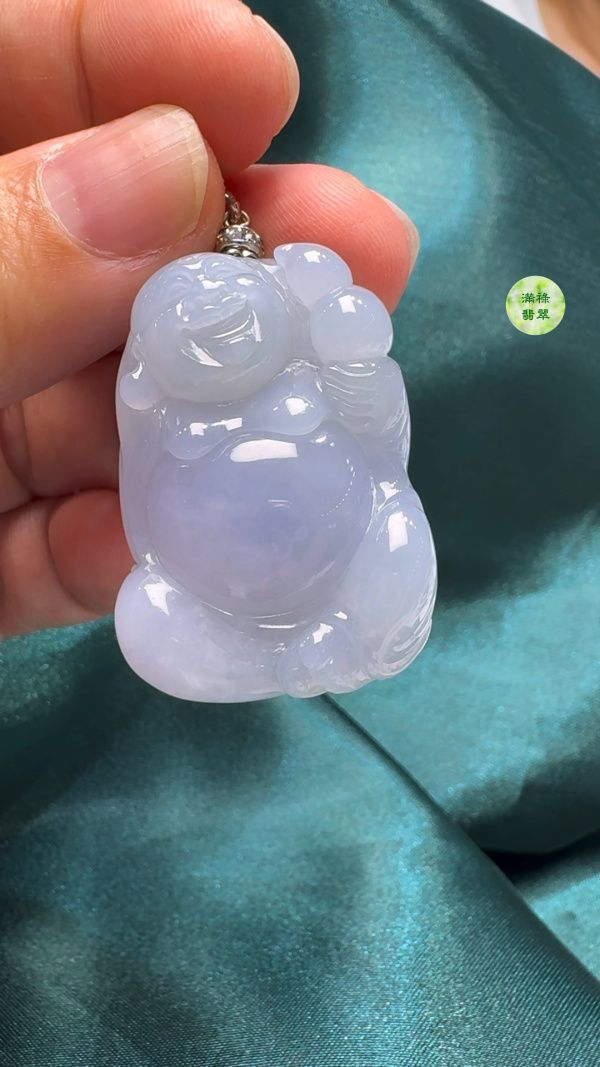 翡翠A貨玉器紫羅蘭彌勒佛公吊墜35-26-9.7mm - Image 4