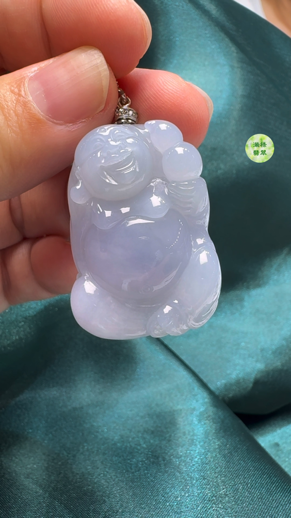 翡翠A貨玉器紫羅蘭彌勒佛公吊墜35-26-9.7mm - Image 5