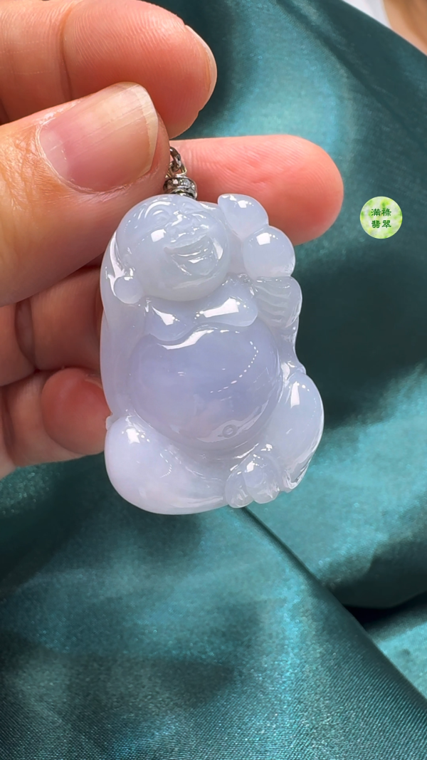 翡翠A貨玉器紫羅蘭彌勒佛公吊墜35-26-9.7mm - Image 6