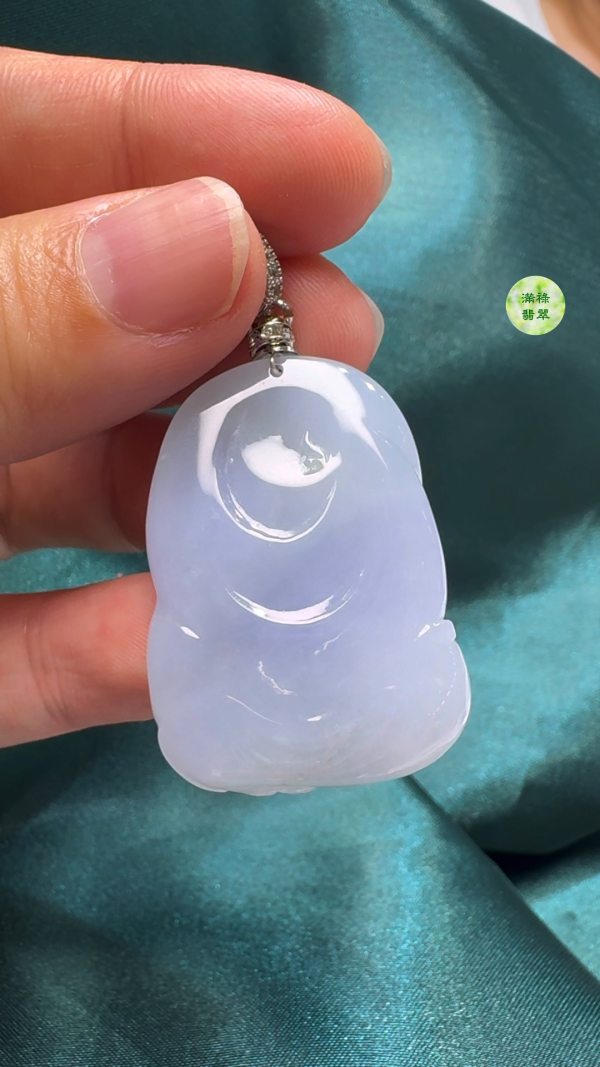 翡翠A貨玉器紫羅蘭彌勒佛公吊墜35-26-9.7mm - Image 8