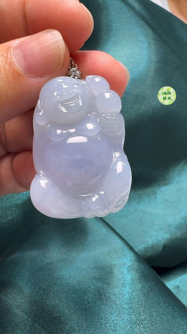 翡翠A貨玉器紫羅蘭彌勒佛公吊墜35-26-9.7mm - Image 7