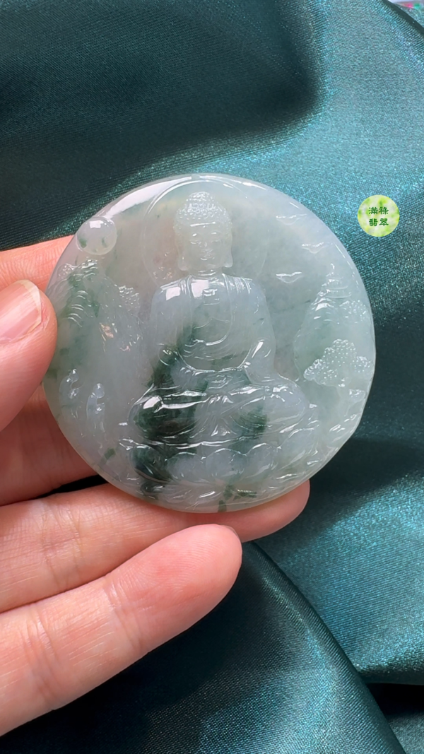 翡翠A貨玉器大日如來佛祖吊墜 55-5.8mm - Image 2