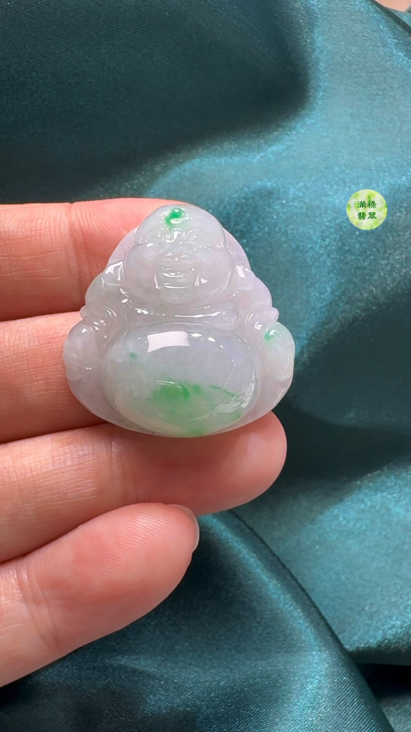 18K翡翠A貨玉器彌勒佛公吊墜29-29-11mm