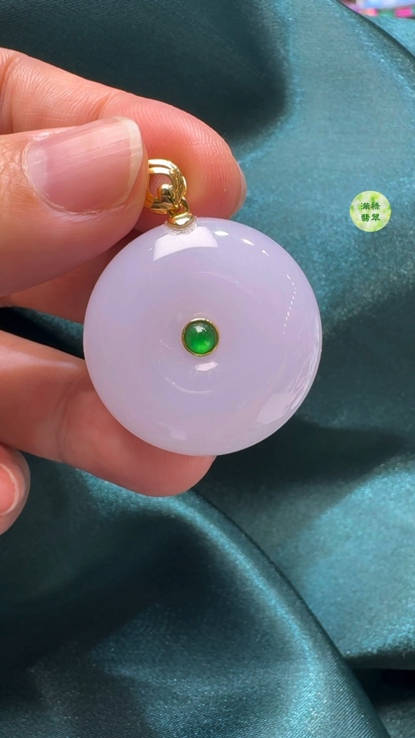 18K翡翠A貨玉器平安扣算盤珠吊墜 主石直徑28.3mm-厚度11mm
