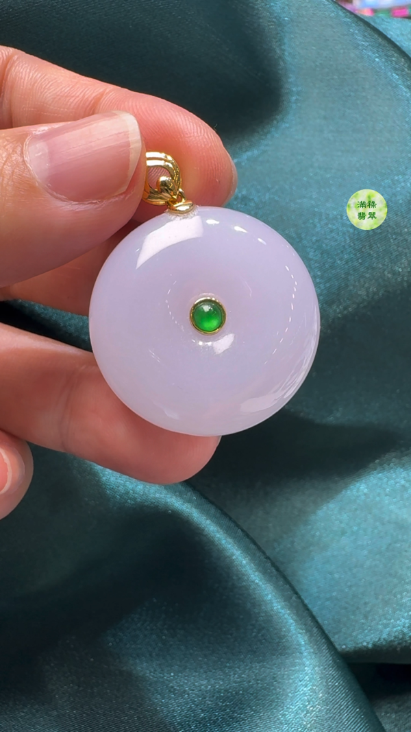 18K翡翠A貨玉器平安扣算盤珠吊墜 主石直徑28.3mm-厚度11mm - Image 2