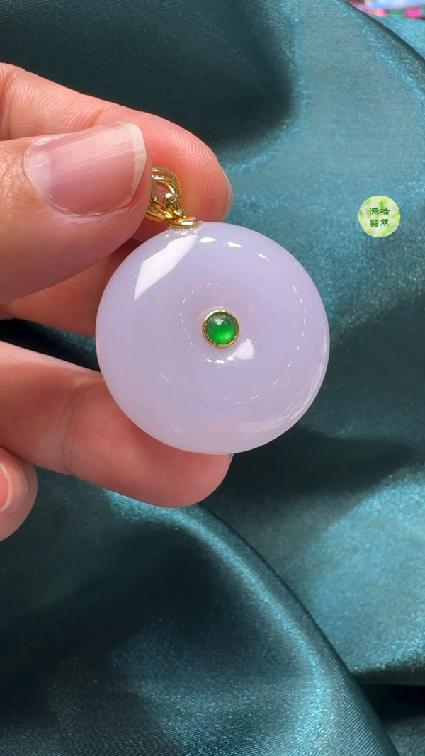 18K翡翠A貨玉器平安扣算盤珠吊墜 主石直徑28.3mm-厚度11mm - Image 3