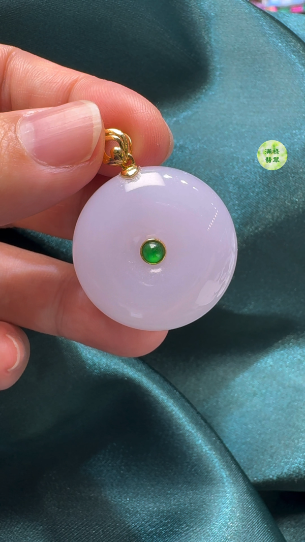 18K翡翠A貨玉器平安扣算盤珠吊墜 主石直徑28.3mm-厚度11mm - Image 4