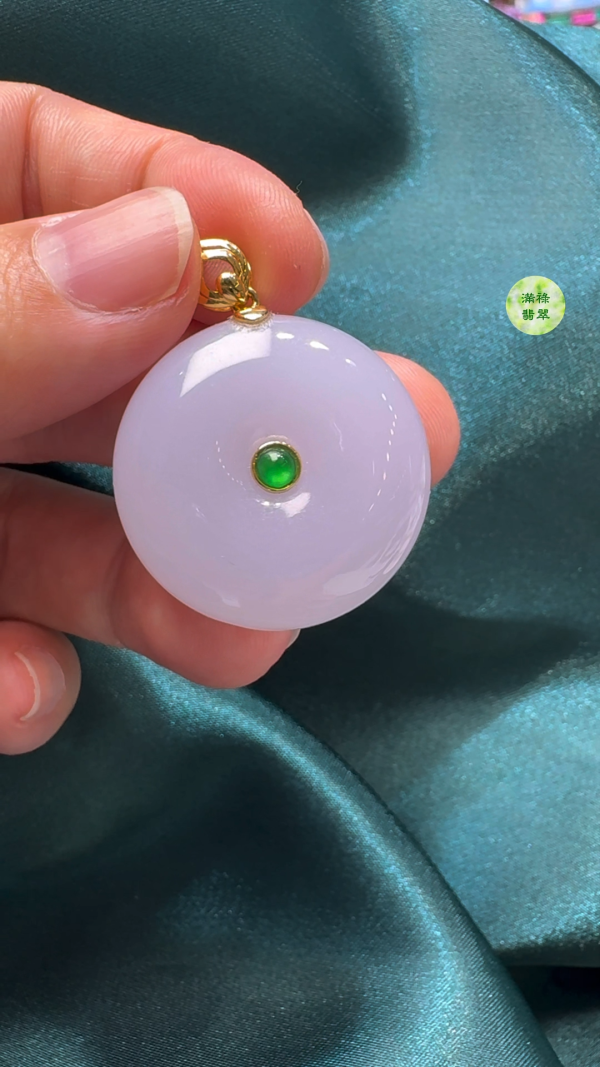 18K翡翠A貨玉器平安扣算盤珠吊墜 主石直徑28.3mm-厚度11mm - Image 5