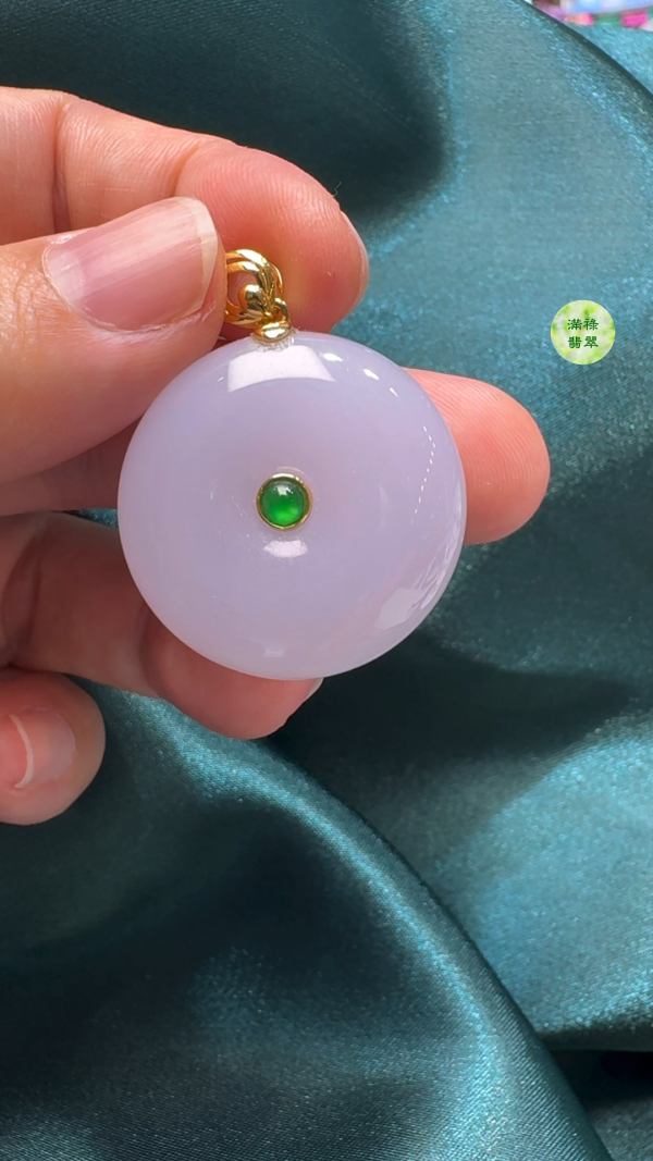 18K翡翠A貨玉器平安扣算盤珠吊墜 主石直徑28.3mm-厚度11mm - Image 6