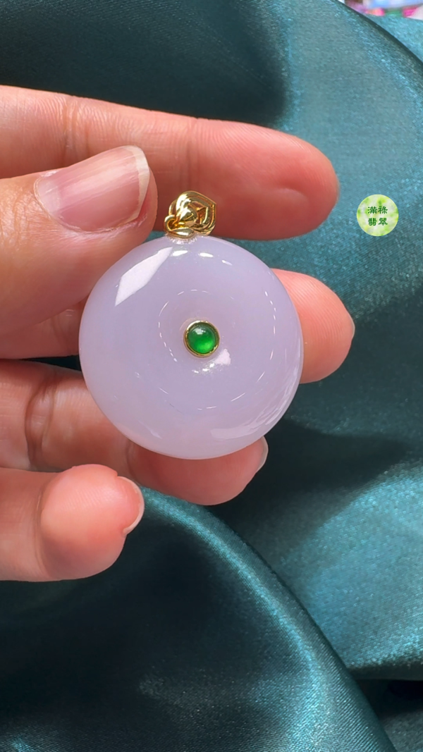 18K翡翠A貨玉器平安扣算盤珠吊墜 主石直徑28.3mm-厚度11mm - Image 7