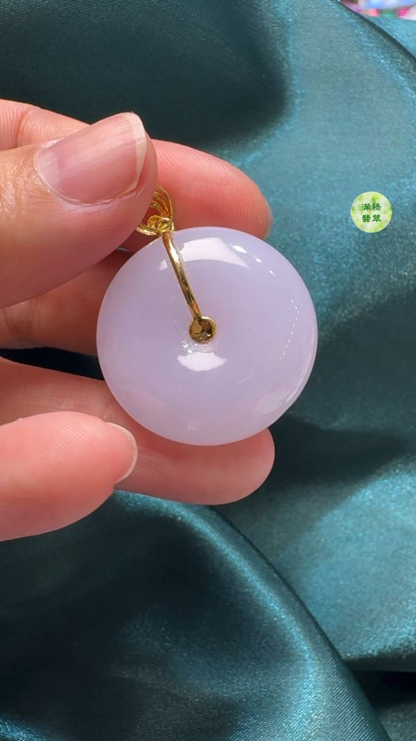 18K翡翠A貨玉器平安扣算盤珠吊墜 主石直徑28.3mm-厚度11mm - Image 9