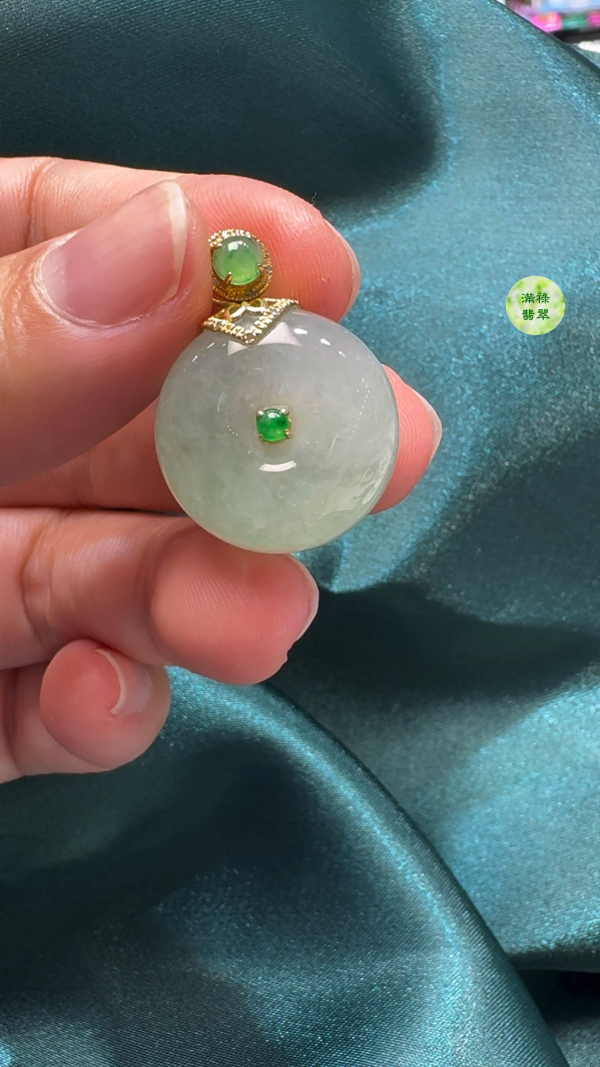18K翡翠A貨玉器平安扣算盤珠吊墜主石直徑20mm-厚度11mm - Image 4