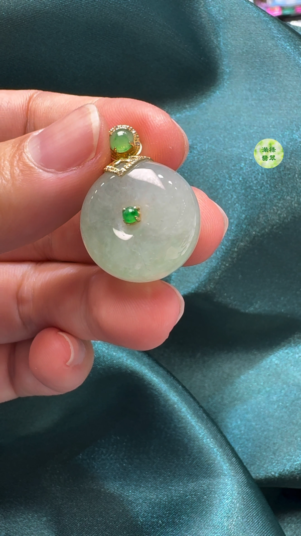 18K翡翠A貨玉器平安扣算盤珠吊墜主石直徑20mm-厚度11mm - Image 5