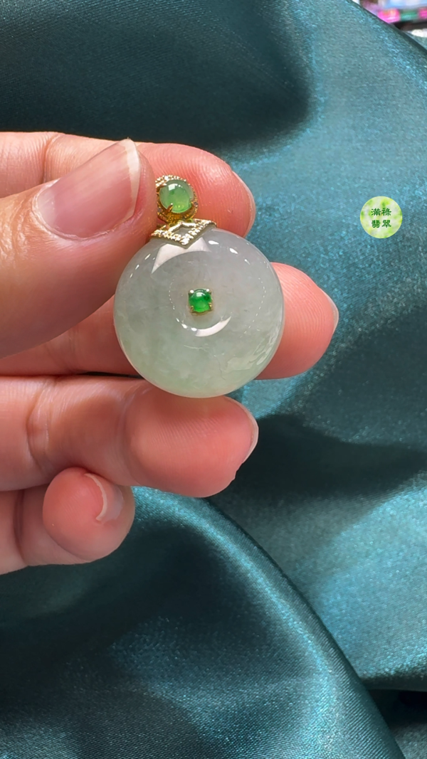18K翡翠A貨玉器平安扣算盤珠吊墜主石直徑20mm-厚度11mm - Image 6