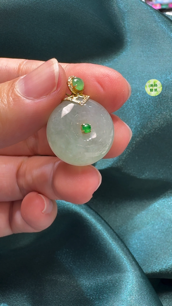 18K翡翠A貨玉器平安扣算盤珠吊墜主石直徑20mm-厚度11mm - Image 7