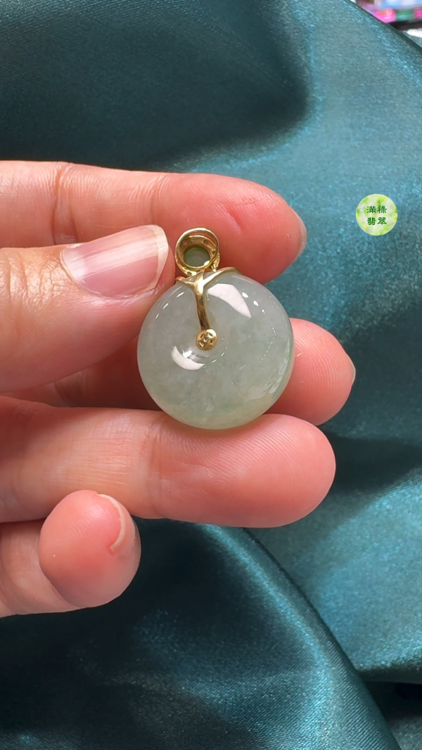 18K翡翠A貨玉器平安扣算盤珠吊墜主石直徑20mm-厚度11mm - Image 8
