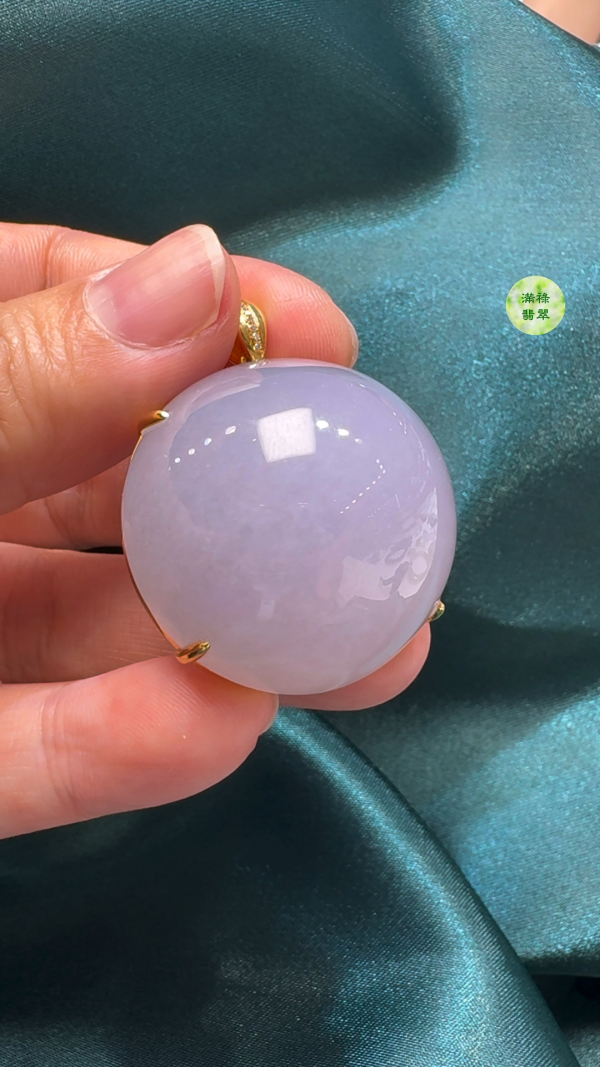 18K翡翠A貨玉器紫羅蘭蛋面翡翠吊墜 主石 直徑 31mm厚度21mm - Image 2