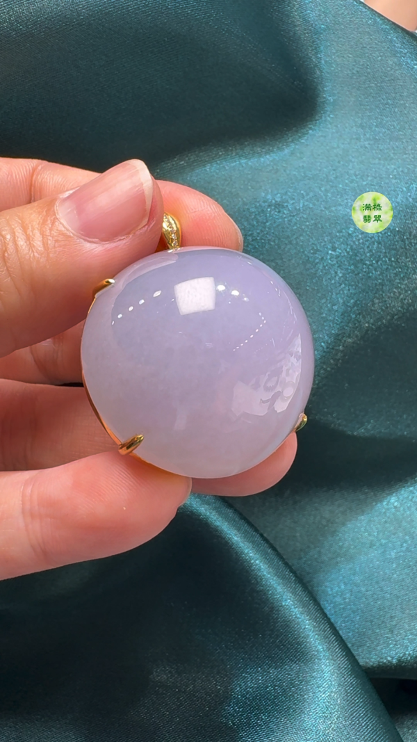 18K翡翠A貨玉器紫羅蘭蛋面翡翠吊墜 主石 直徑 31mm厚度21mm - Image 3