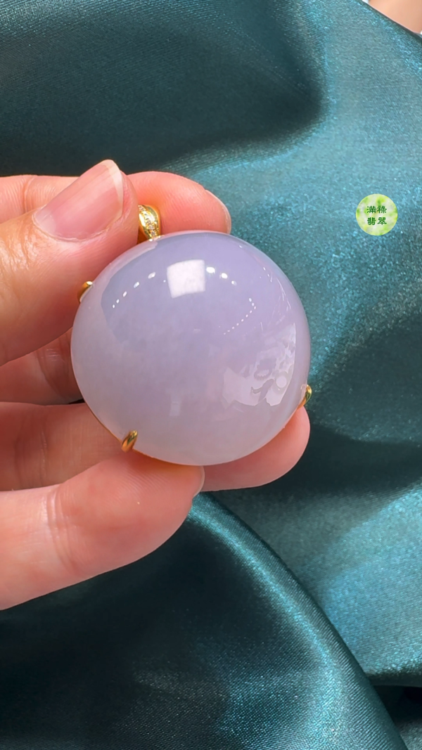 18K翡翠A貨玉器紫羅蘭蛋面翡翠吊墜 主石 直徑 31mm厚度21mm - Image 6