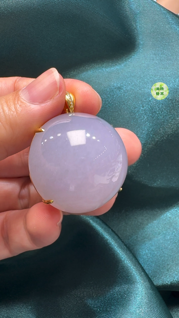 18K翡翠A貨玉器紫羅蘭蛋面翡翠吊墜 主石 直徑 31mm厚度21mm - Image 7