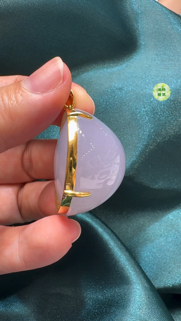 18K翡翠A貨玉器紫羅蘭蛋面翡翠吊墜 主石 直徑 31mm厚度21mm - Image 8