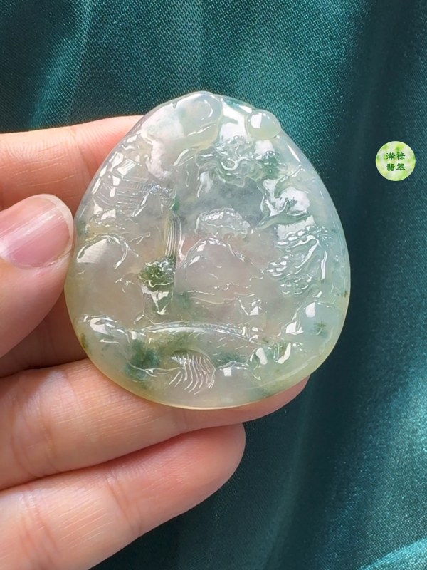 翡翠A貨玉器山水吊墜  51 x 43 x 5.9mm - Image 3