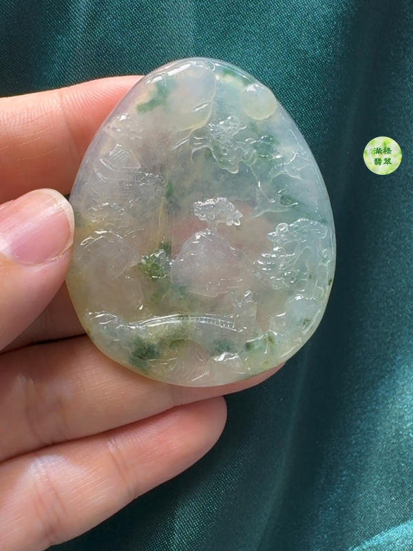 翡翠A貨玉器山水吊墜  51 x 43 x 5.9mm - Image 4